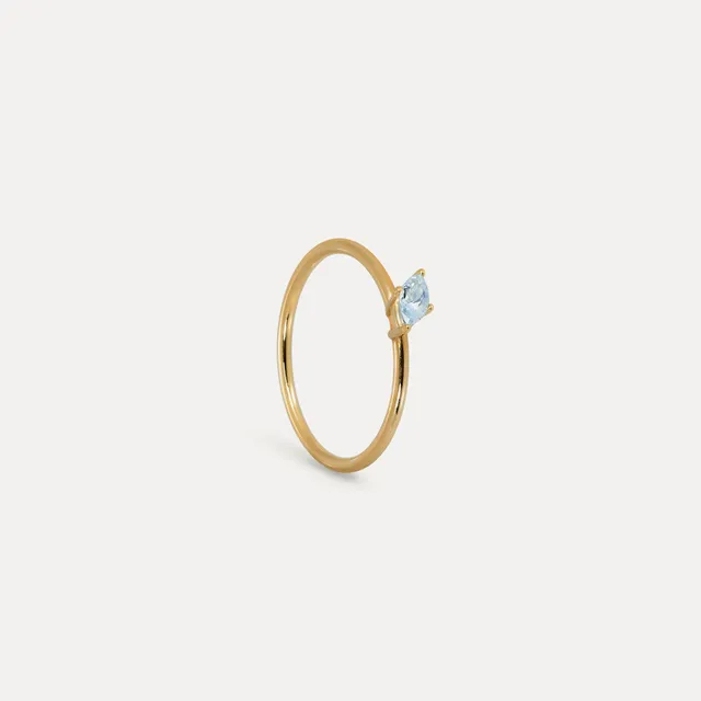Stilnest Aquamarin Navette Solitär Ring Gold Vermeil Gr. 52