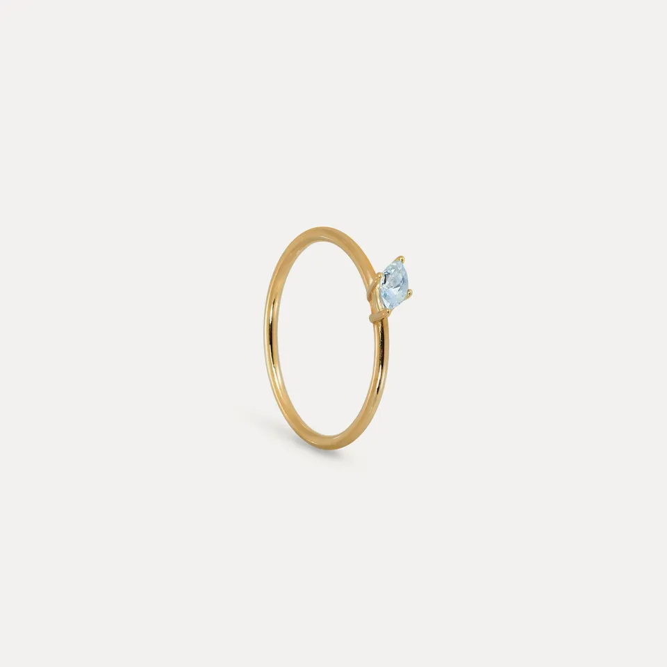 Stilnest Aquamarin Navette Solitär Ring Gold Vermeil Gr. 52