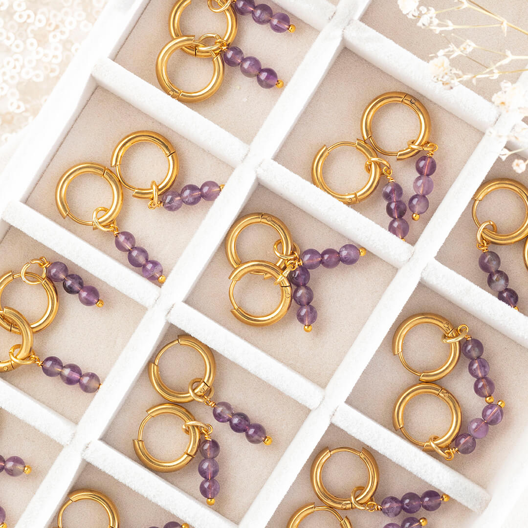 Joy by Corrine Smith Amethyst Creolen Gold Februar Geburtsstein