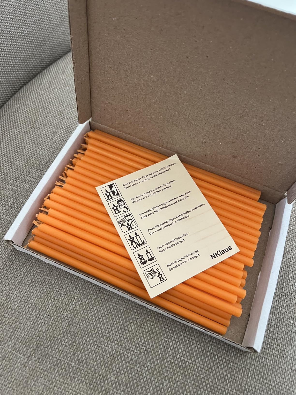 NKlaus CANDLES Stabkerzen orange 50 Stück 16cm Paraffin