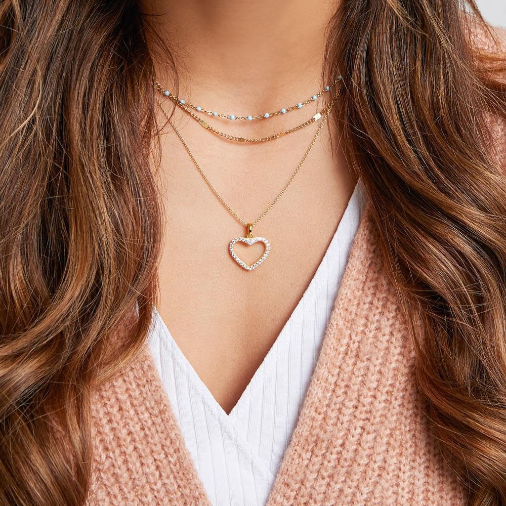 JEWLIX Layerkette Halskette Edelstahl Gold hellblau Emaille