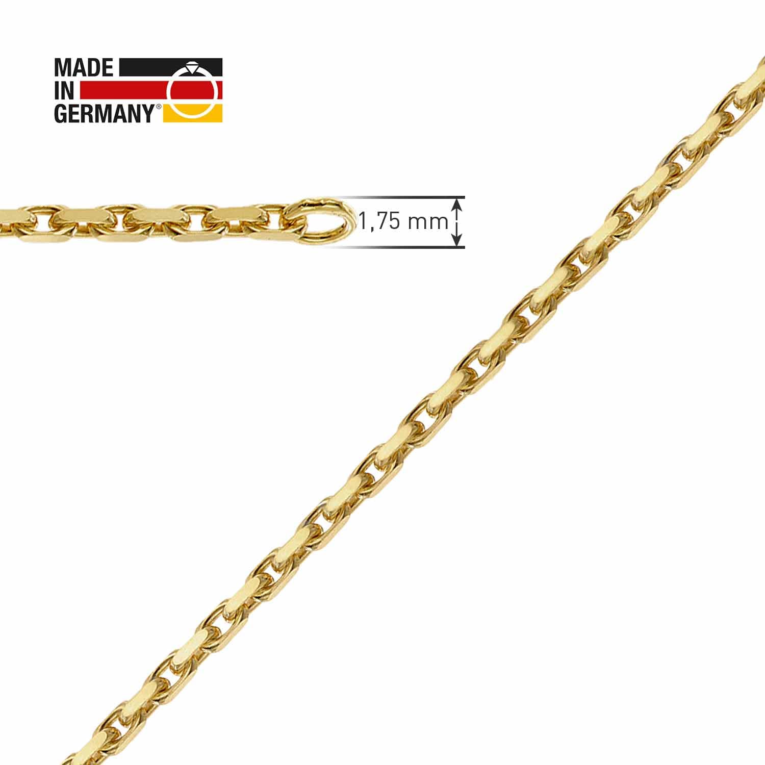 trendor Ankerkette Halskette vergoldet 60 cm 1,75 mm diamantiert
