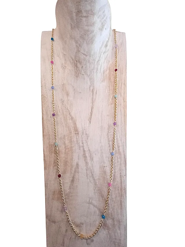 Alevá Bijoux Kelly Halskette Gold 82 cm bunte Jade