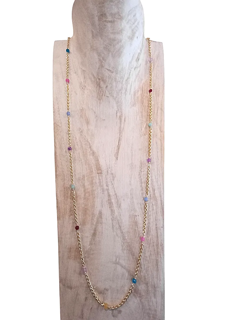 Alevá Bijoux Kelly Halskette Gold 82 cm bunte Jade