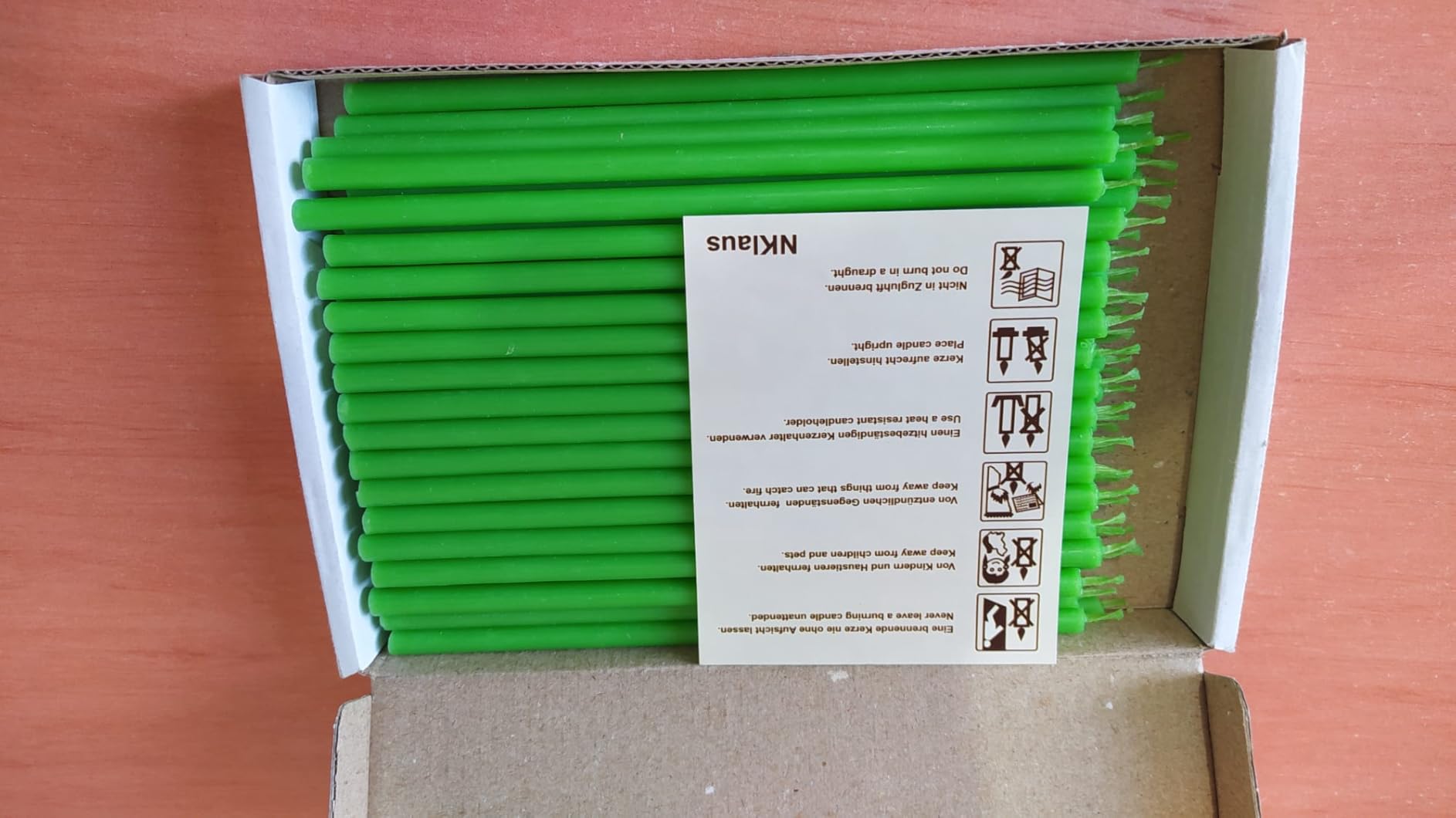 NKlaus Candles Stabkerzen Grün 16 cm 50 Stück Paraffin
