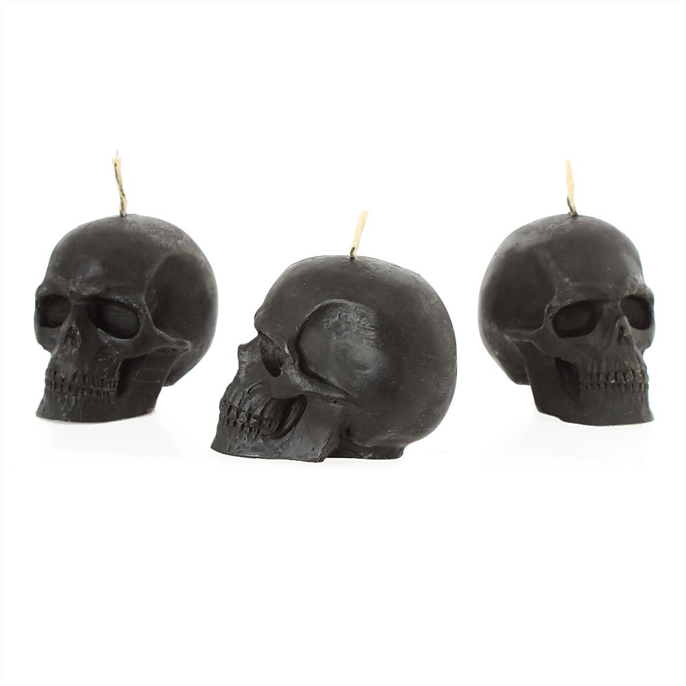 NKlaus Kerzenset Totenkopf Schwarz Bienenwachs 3 Stück