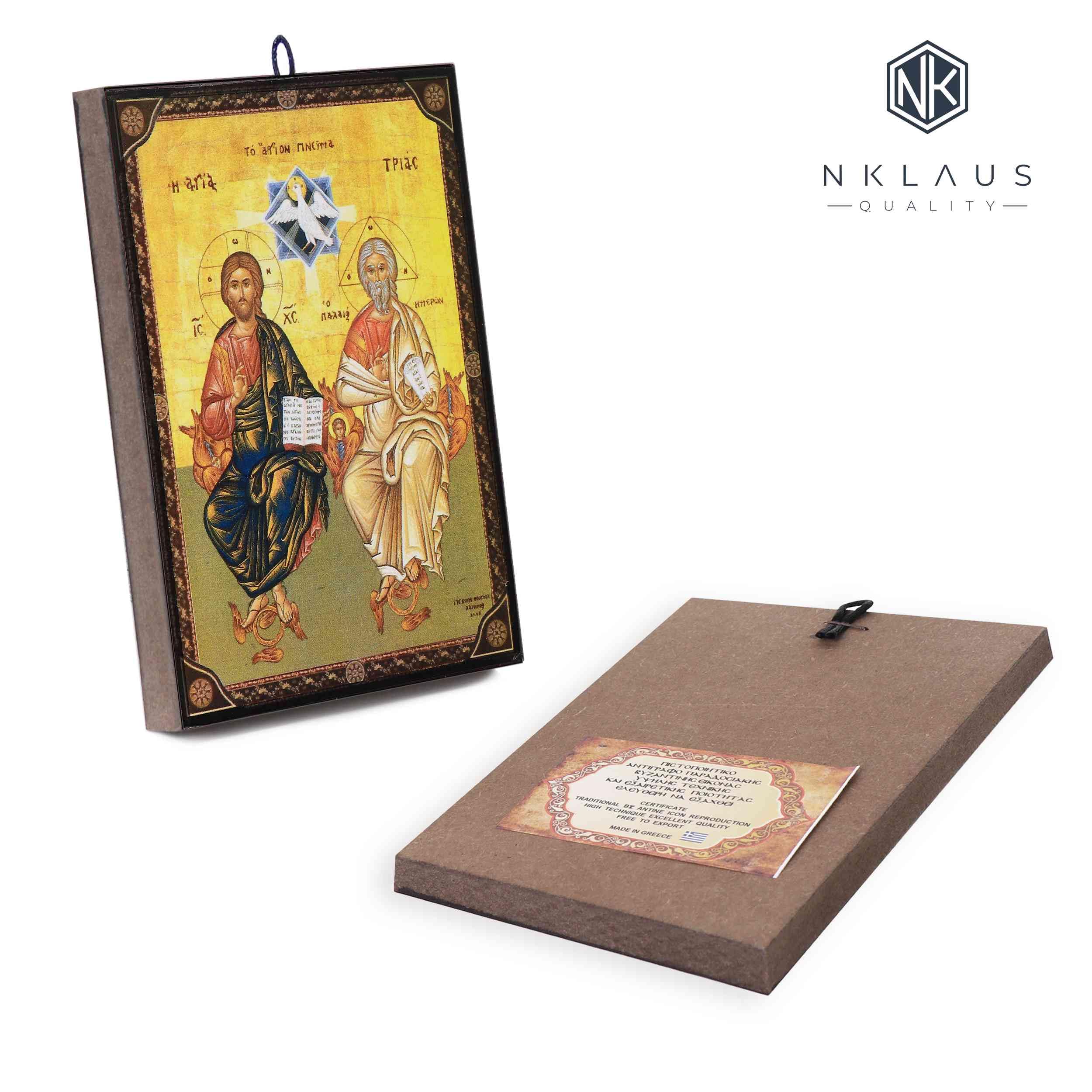 NKlaus Religious Icons Heilige Dreifaltigkeit Ikone 9,7x13,5cm Holz
