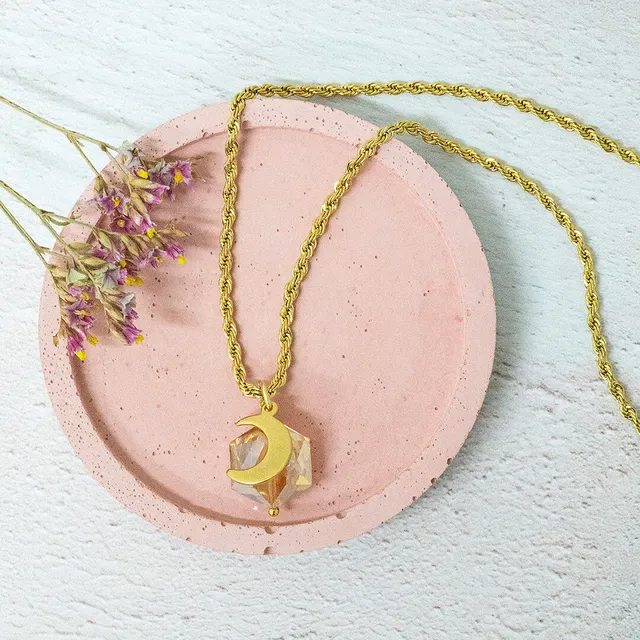 Joy by Corrine Smith Golden Hex Moon Halskette Gold Kristall 40cm