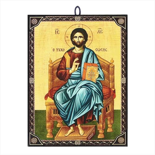 NKlaus Religious Icons Christus auf Dem Thron Ikone Holz 9,7cm