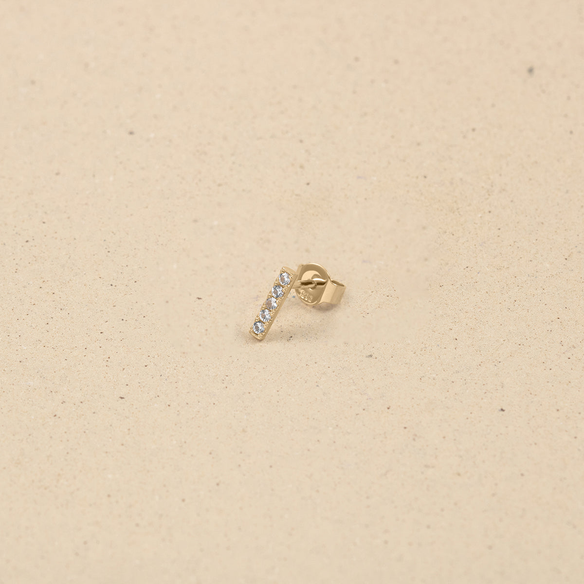 Stilnest Pavé Bar Ohrstecker weißer Saphir 585 Gold Single