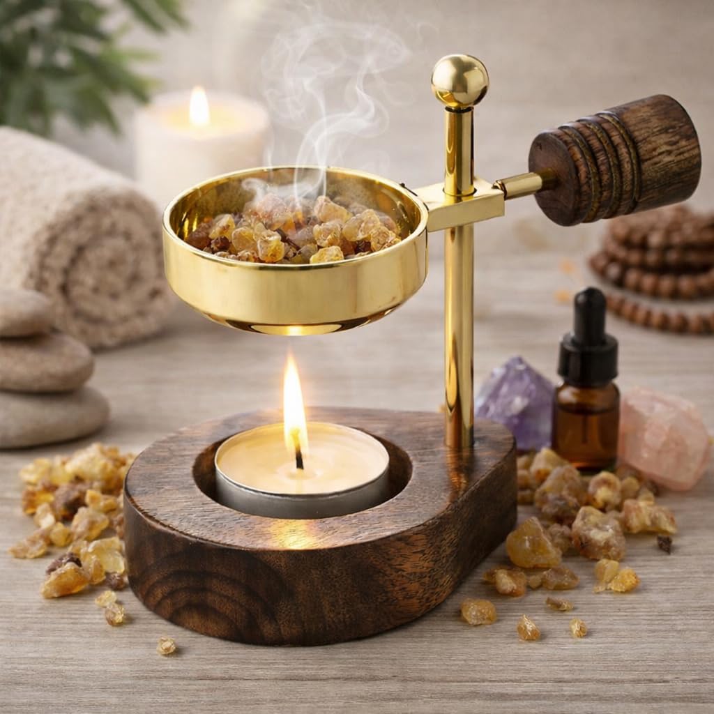 NKlaus Home Scents Räucherstövchen Messing Gold Holz 13 cm