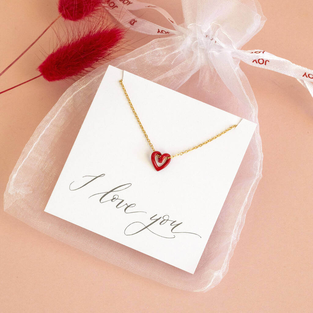 Joy by Corrine Smith Floating Heart Halskette Gold Rot 40cm