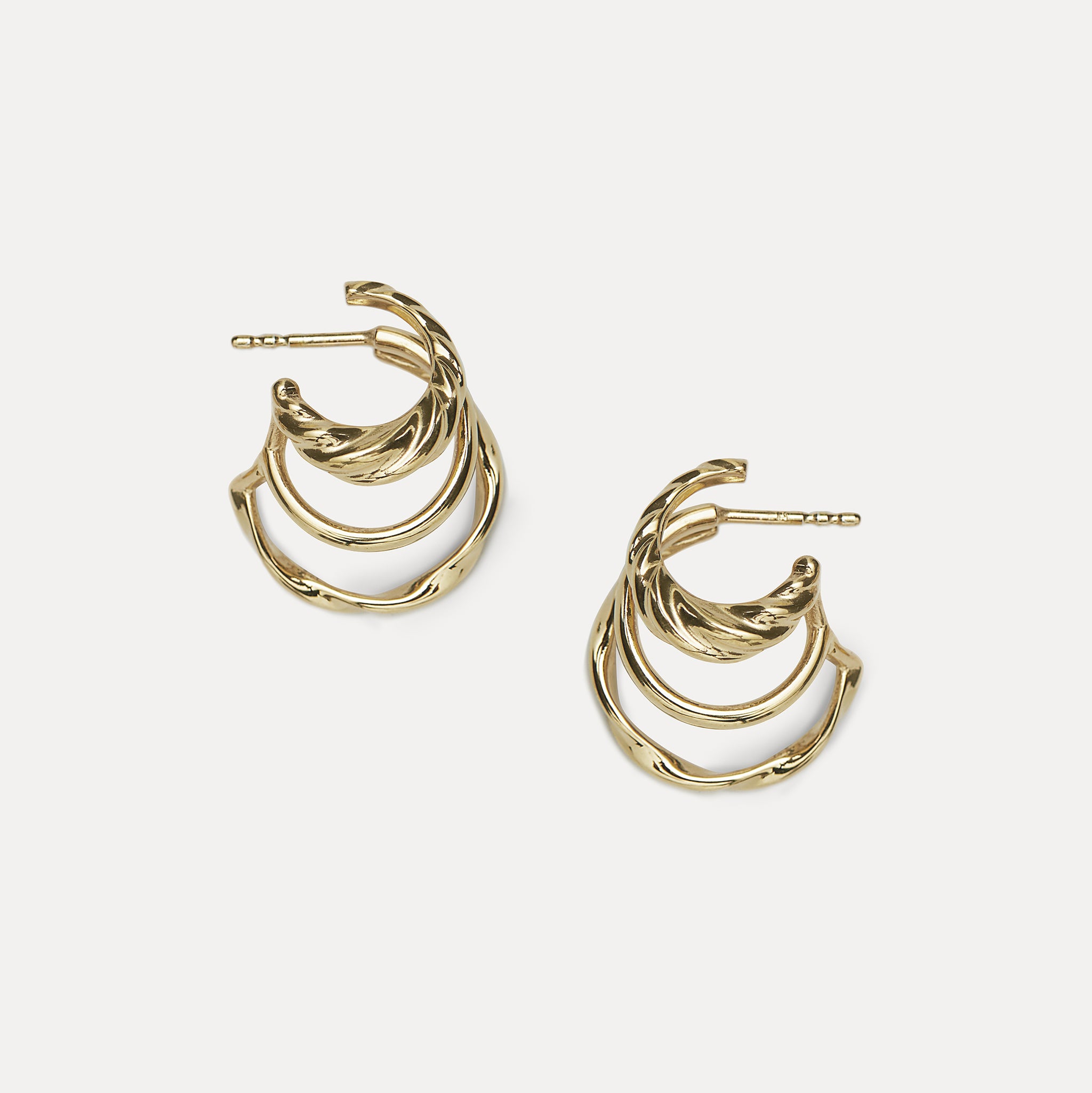 Stilnest Flux Triple Creolen 585 Gold 14,5mm