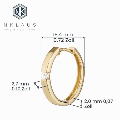NKlaus Jewellery Klappcreolen Gold 333 Zirkonia 18,4mm
