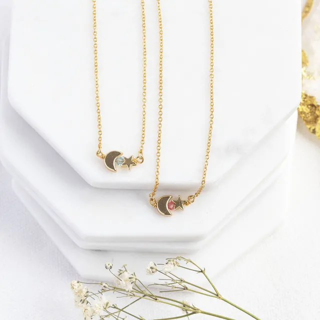 Joy by Corrine Smith Tiny Moon and Star Halskette Gold Geburtsstein