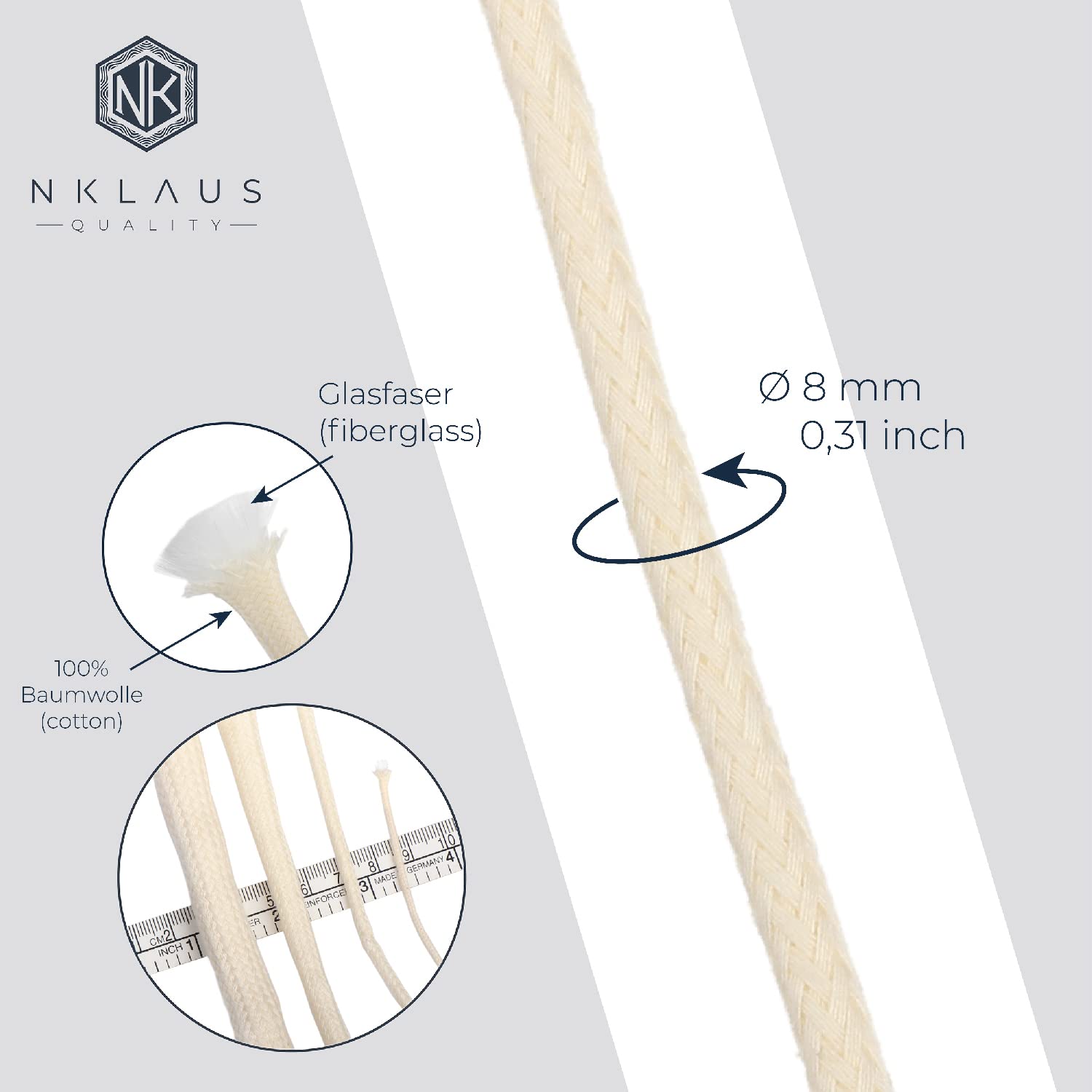 NKlaus Candle Holder Glasfaserdocht 10 m 8 mm