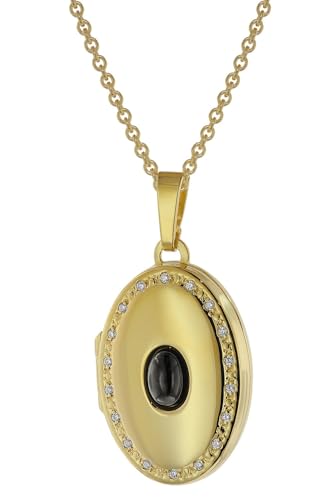 trendor Medaillon Onyx Halskette Gold auf 925 Silber 42 cm Damen