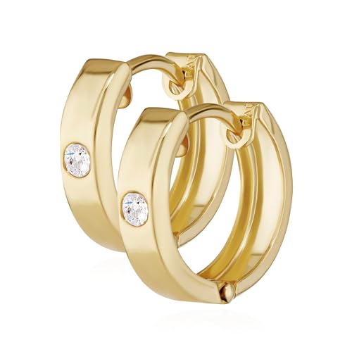 NKlaus Klappcreolen 333 Gelbgold Zirkonia Ohrringe Paar 12,5 mm