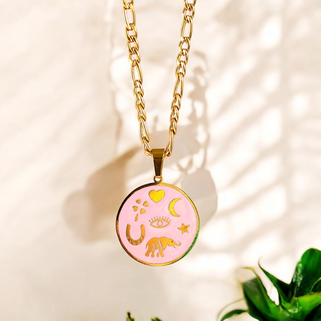 Joy by Corrine Smith Lucky Symbols Enamel Charm Halskette Gold rosa
