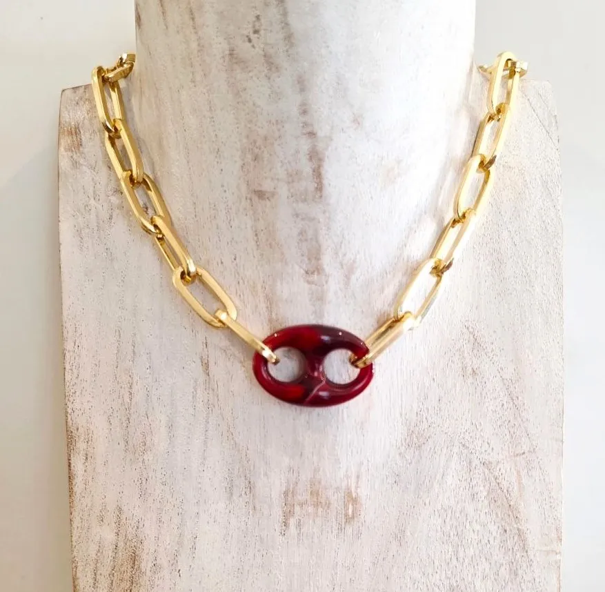 Alevá Bijoux Collane Veronica Halskette Gold Burgundy