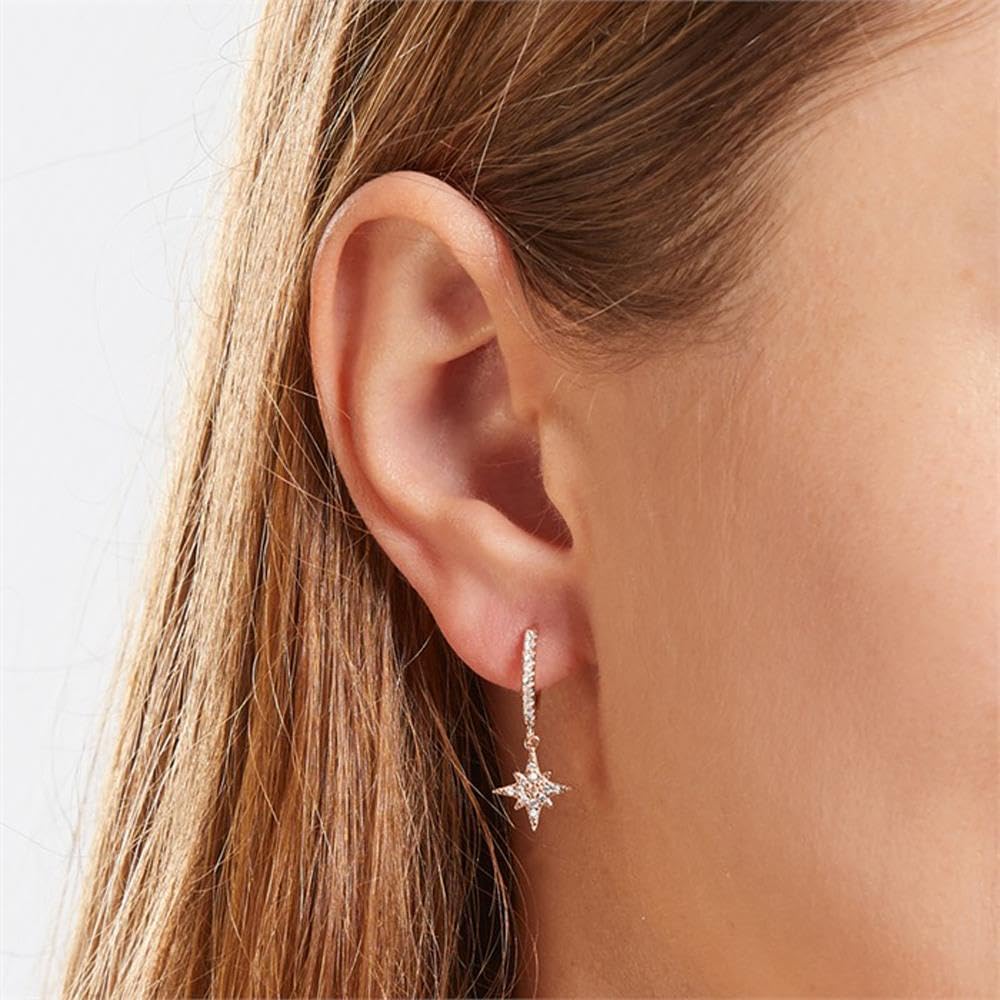 JEWLIX Ohrstecker Klappcreolen 925 Silber rosé Stern Zirkonia