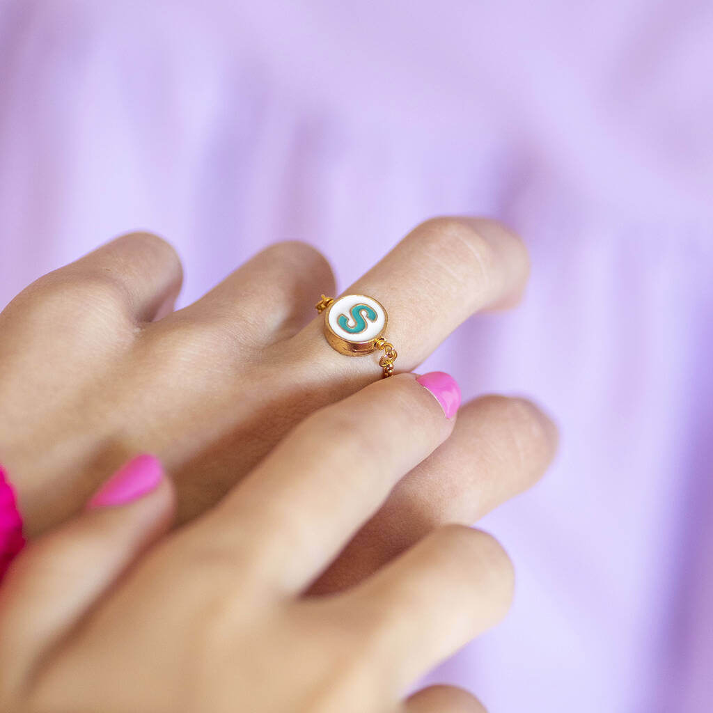 Joy by Corrine Smith Round Enamel Initial Ring Gold Slider