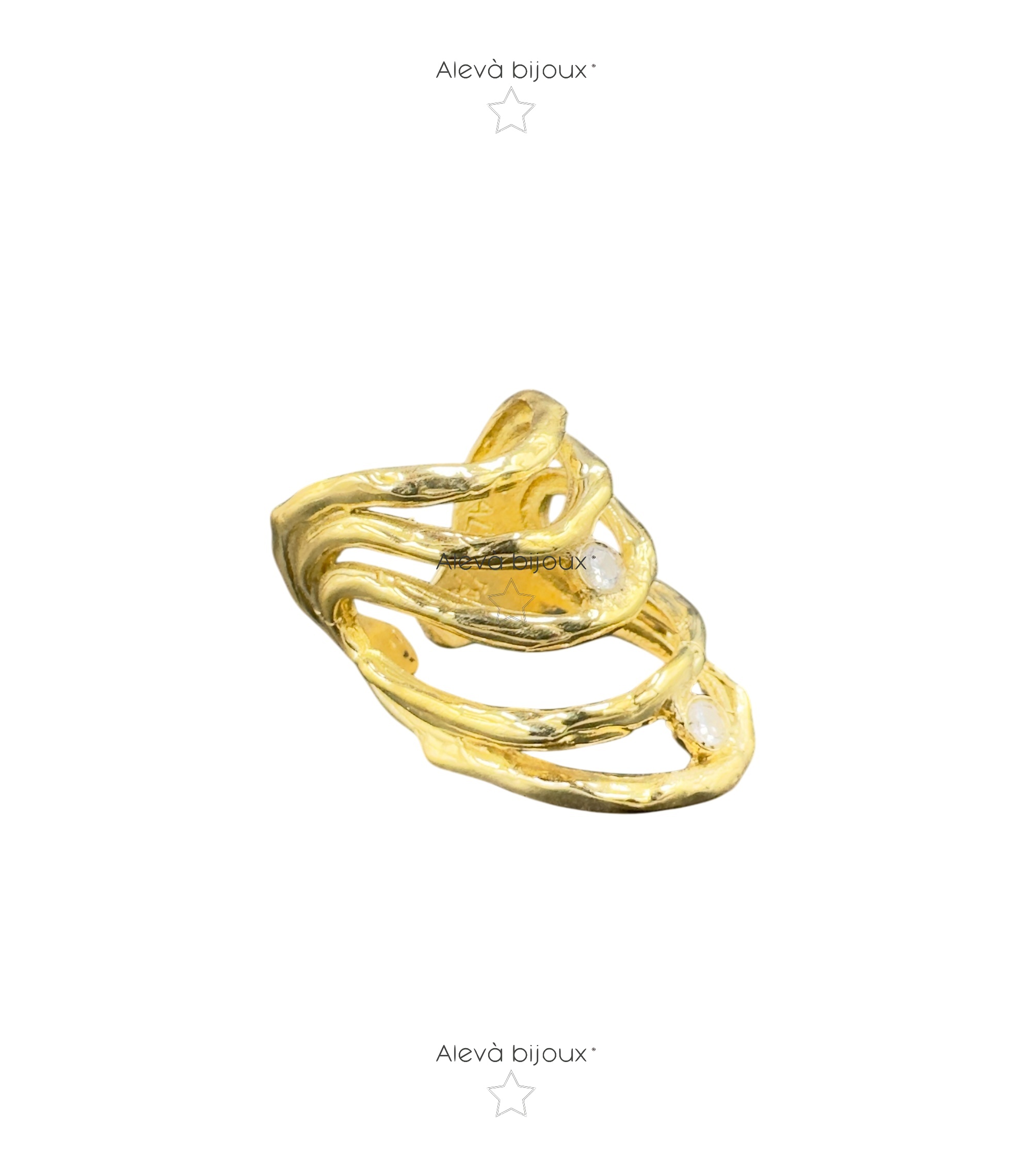Alevá Bijoux Anelli Wave 5 Onde Ring Gold Zirkonia