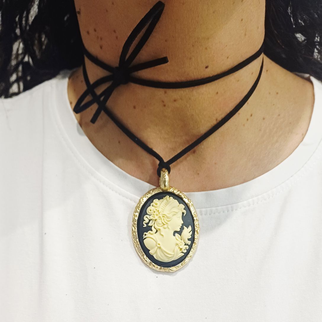 Alevá Bijoux Cammei Cammeo Oro Anhänger schwarz Gold