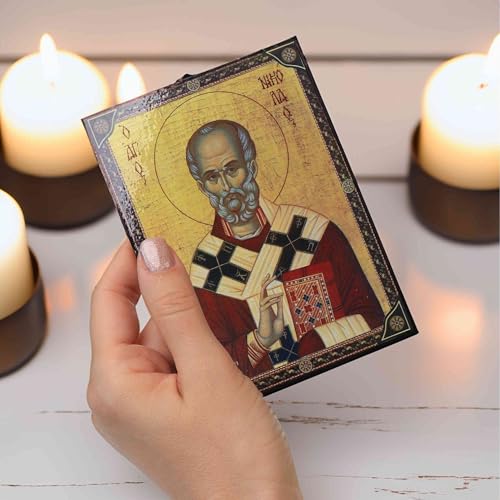 NKlaus Heiliger Nikolaus Ikone Holz orthodox 9,7x13,5cm