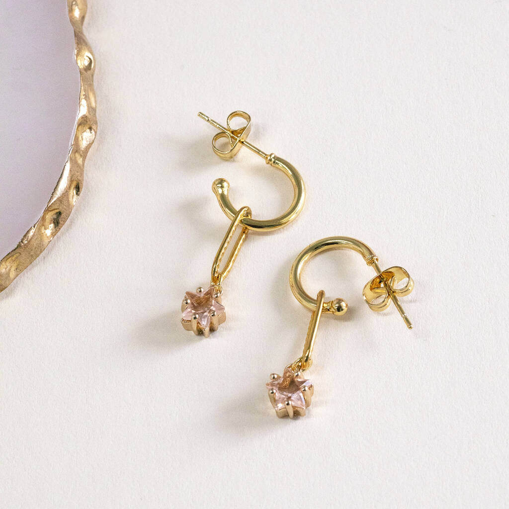 Joy by Corrine Smith Champagne Star Creolen Ohrringe Gold Stern Zirkon