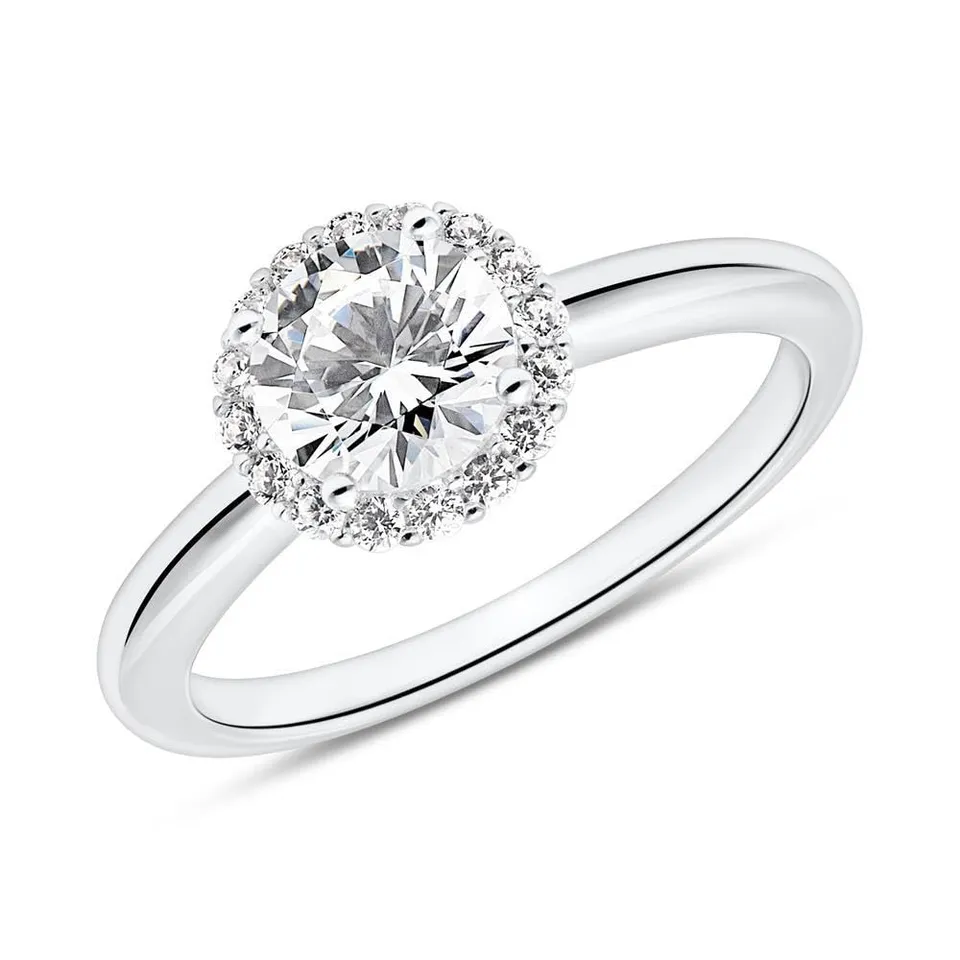 JEWLIX Halo Verlobungsring 925 Silber Zirkonia Größe 58