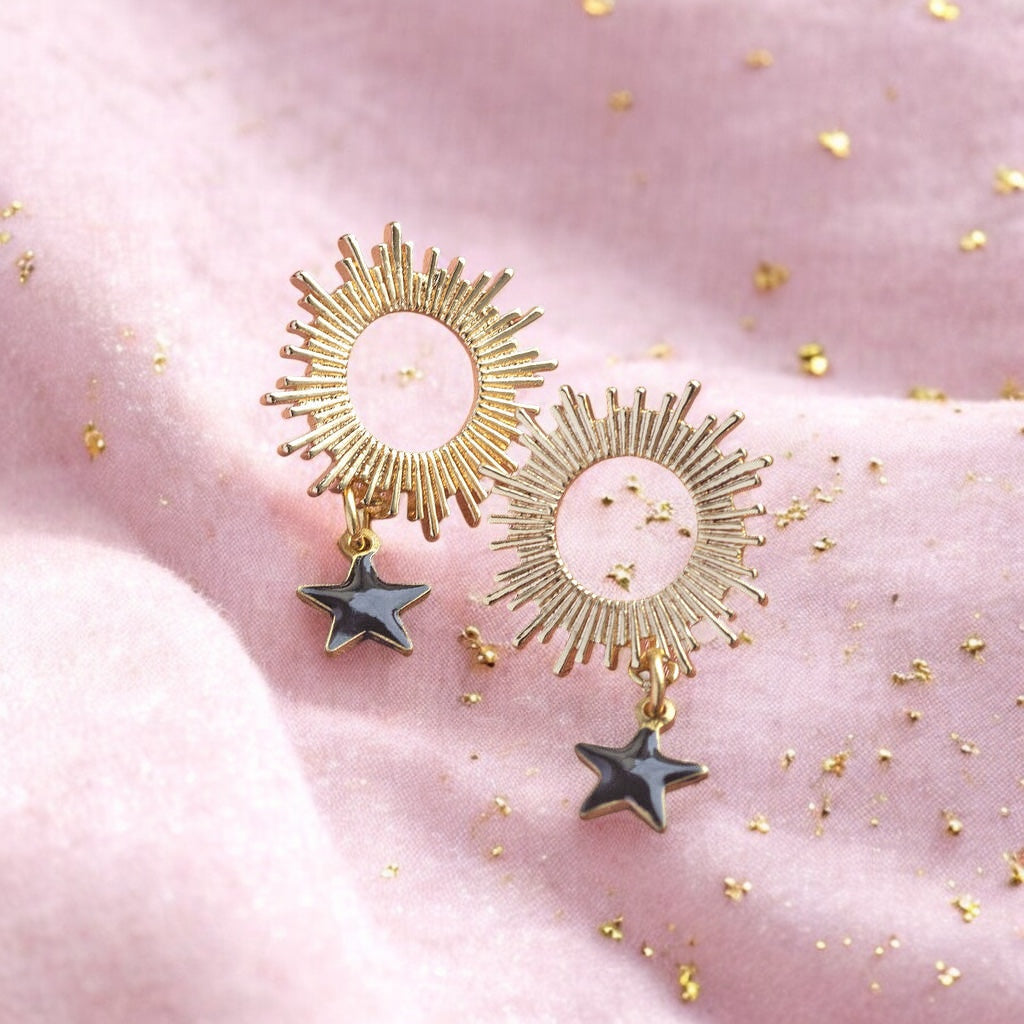 Joy by Corrine Smith Sun Ohrringe Gold Stern Schwarz Emaille