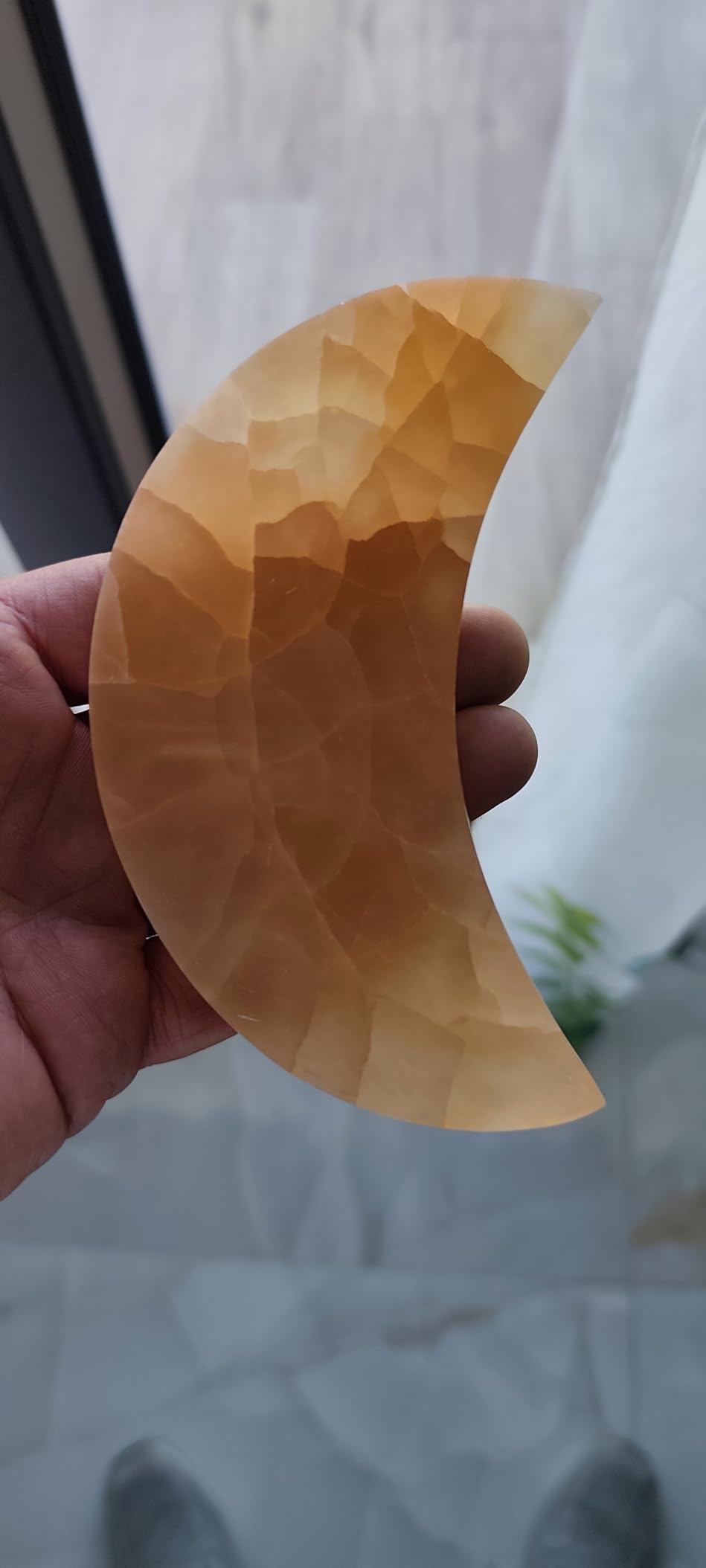 NKlaus Healing Crystals Oranger Selenit Halbmond 8x14cm Schutz