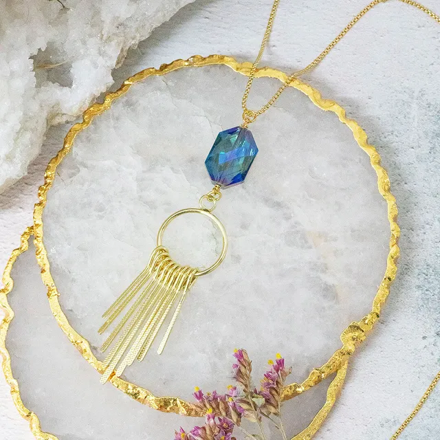 Joy by Corrine Smith Astral Fransen Halskette Gold Blau