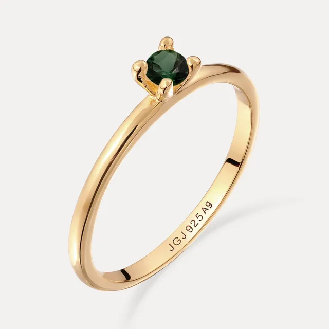 Stilnest Grüner Turmalin Solitär Ring Gold Vermeil rund