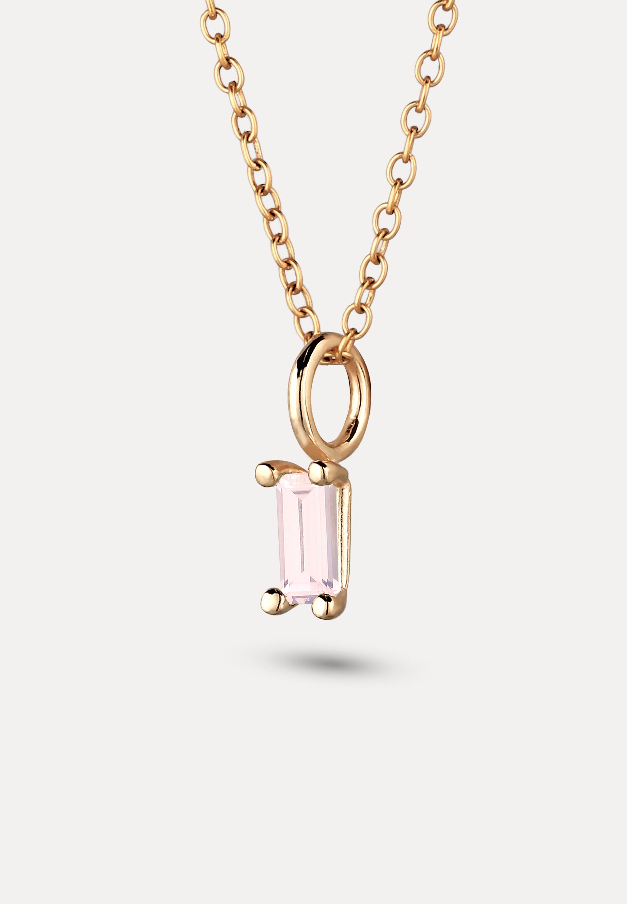 Stilnest Baguette Rosenquarz Anhänger 585 Gold