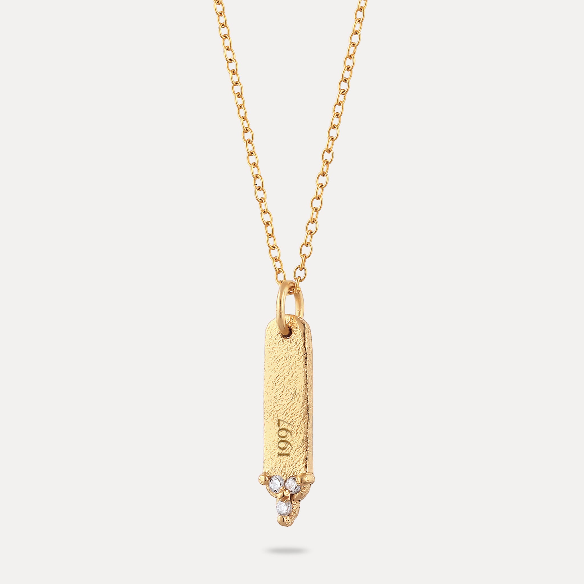Stilnest Trinity Bar Anhänger Gold Vermeil weißer Saphir gravierbar