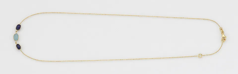 Eugen Rühle Collier mit Aquamarin Saphir Halskette 585 Gelbgold