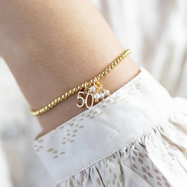 Joy by Corrine Smith 50. Geburtstag Perlenarmband Gold