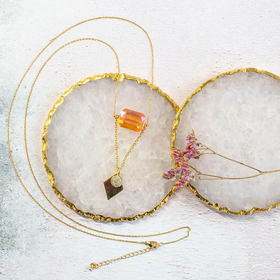 Joy Apollo Long Length Halskette Gold Orange Kristall
