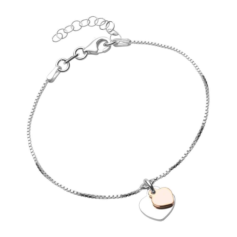 JEWLIX Armband 925er Silber Herzanhänger bicolor