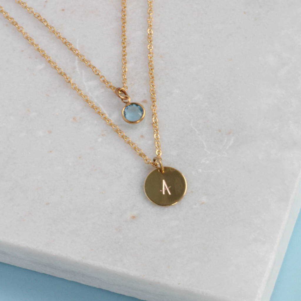 Joy by Corrine Smith Layered Halskette Gold Geburtsstein Initial