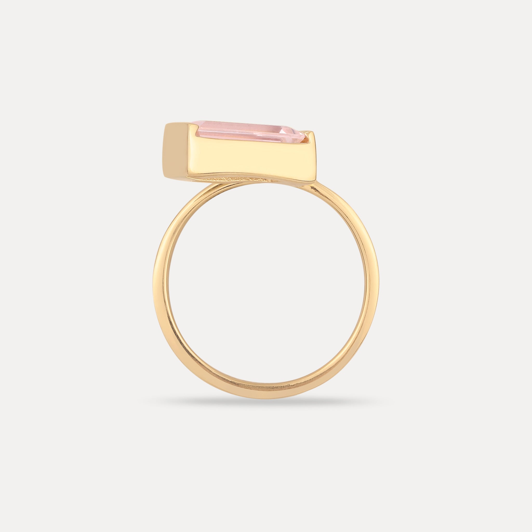 Stilnest Balance Baguette Ring Rosenquarz Gold Gr.56