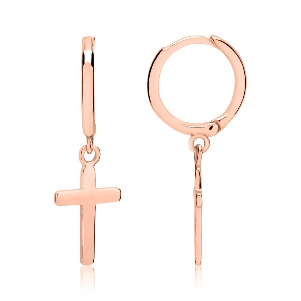 JEWLIX Kreuz Creolen Ohrringe 925 Silber rosévergoldet