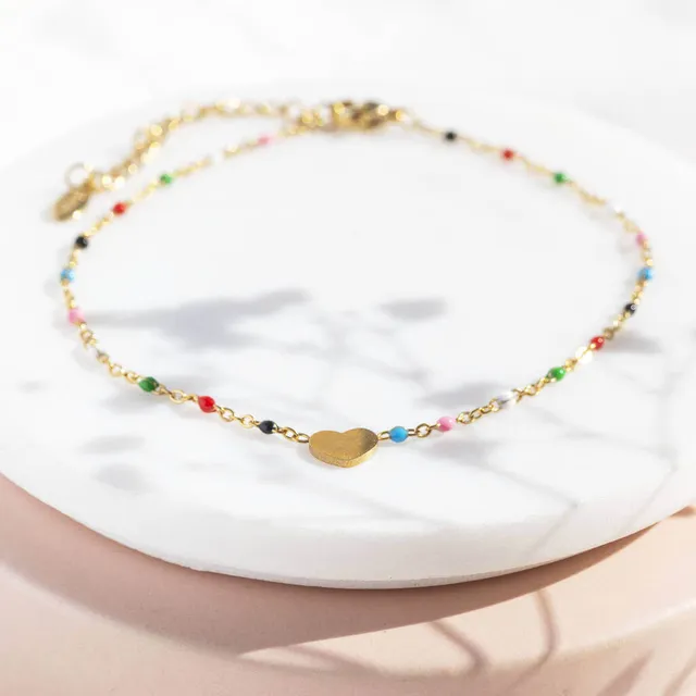 Joy by Corrine Smith Heart Fußkette Gold Bunt Perlen