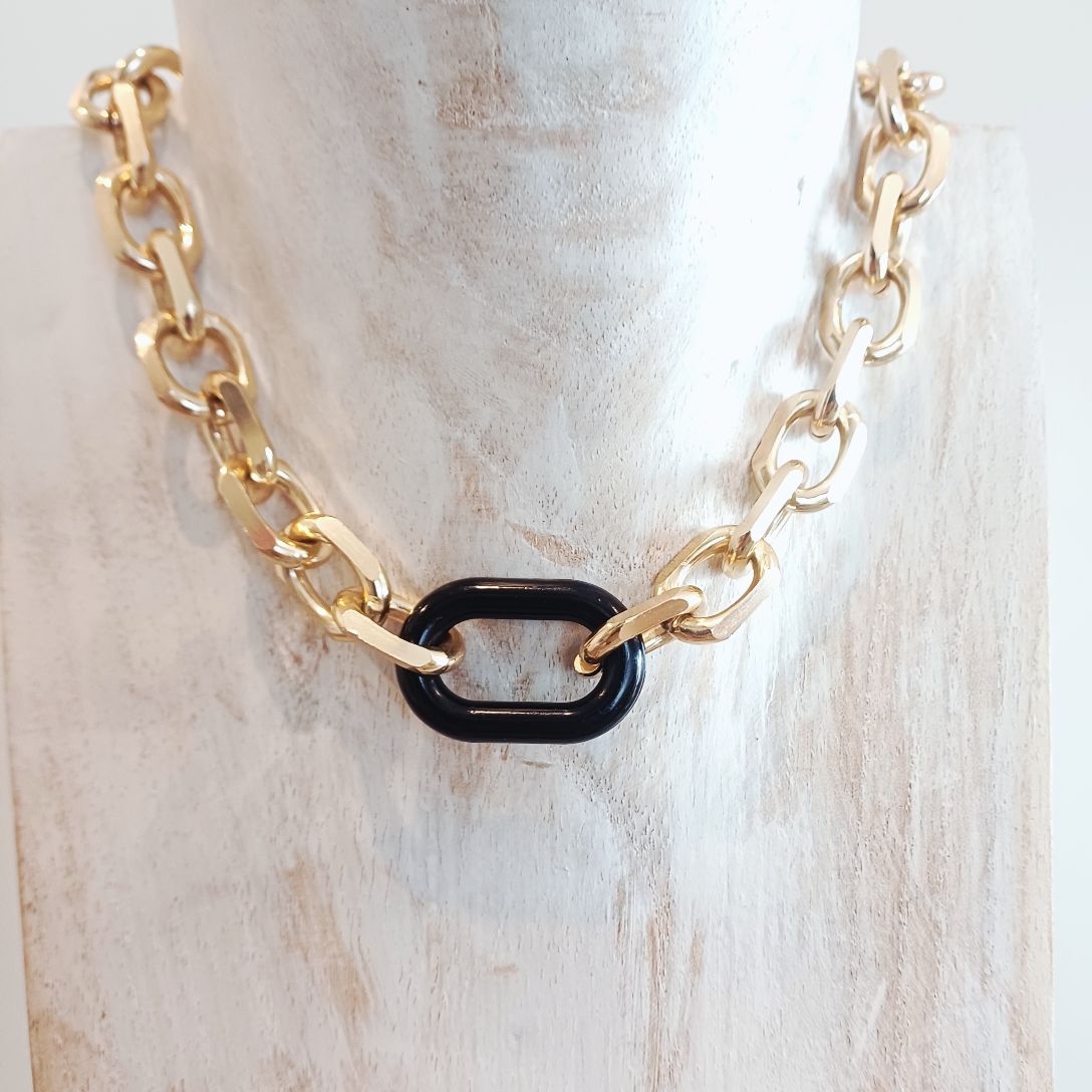 Alevá Bijoux Giada Halskette schwarzer Ring 45 cm Gold