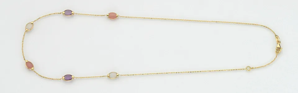 Eugen Rühle Collier Amethyst Mondstein Rosaopal 585 Gelbgold