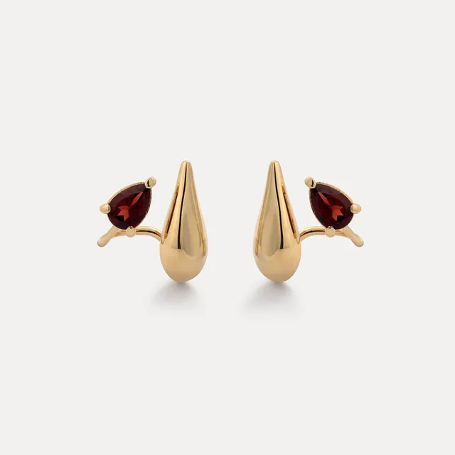Stilnest Drop Double Ohrringe 585 Gold roter Granat
