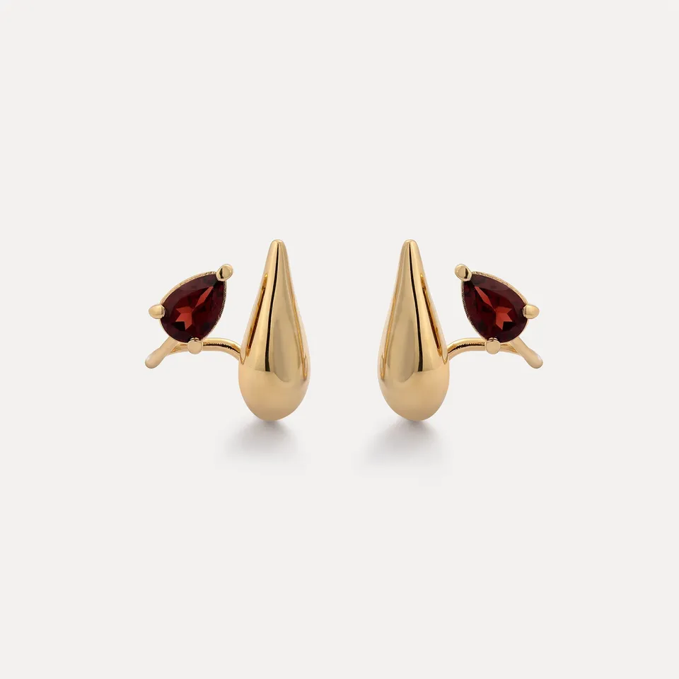 Stilnest Drop Double Ohrringe 585 Gold roter Granat