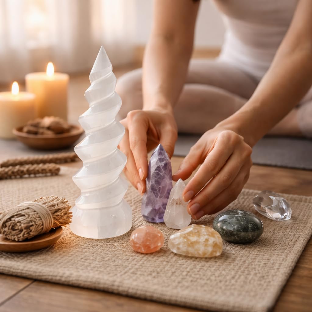 NKlaus Healing Crystals Selenit Spiral-Turm 14cm Deko